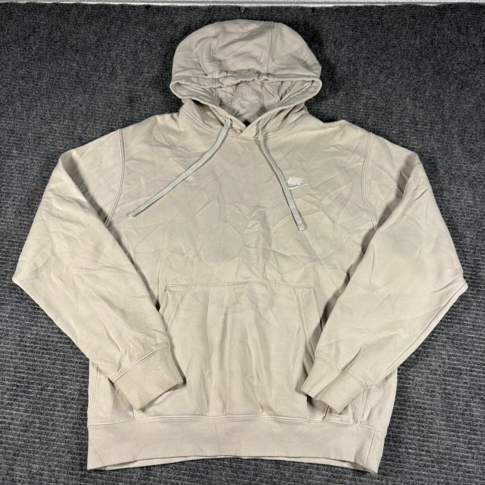 Nike Pullover Hoodie Mens Small Tan Good Embroidered Logo Sportswear Pocket